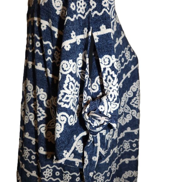 Perceptions Woman dress 2X Navy blue w/ white puff print Tie sleeves Mid-length - Picture 7 of 15